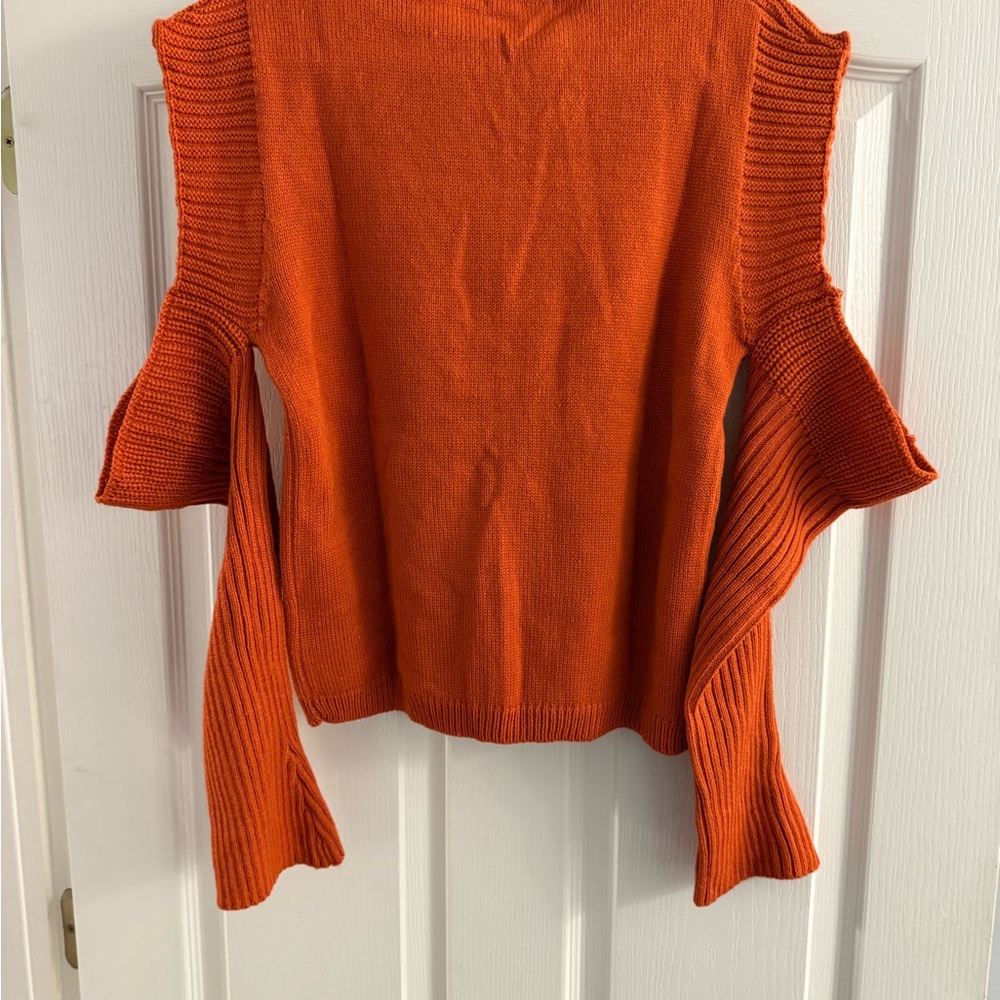 Red Shoulder-Cutout Ruffle-Accent Sweater - Picture 6 of 6